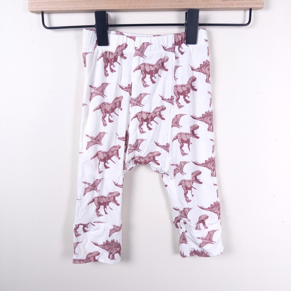 Kate Quinn Dinosaur Leggings Kids 6-12M White Mauve Bamboo Viscose Pants